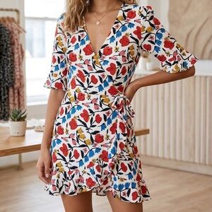 Zara Red and Yellow Floral Midi Dress size S